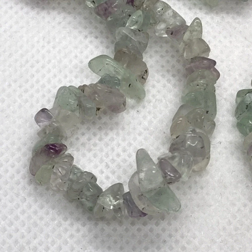 Fluorite Chip Stone 34'' Necklace & Matching 7.5'' Bracelet Set Sterling‎ Silver